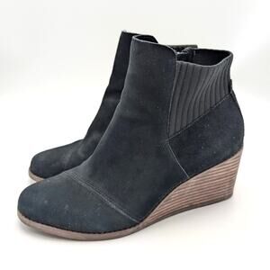 Toms Sadie Wedge Ankle Boots Women's Side Zip Black Suede Size US10 EU42
